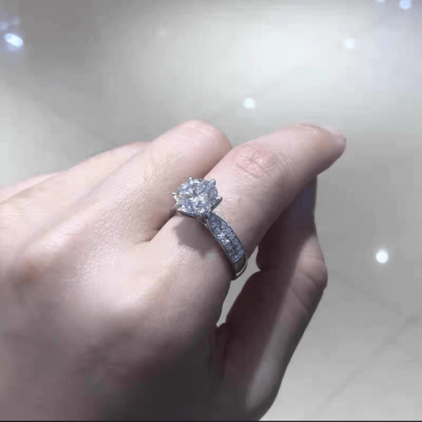Starlight Moissanite Diamond Sterling Silver Ring - Ericjewelry - ericjewelry - Silver Rings - Moissanite Diamond, RINGS, Round shape, Silver, Size, Starligh, White - Ericjewelry -