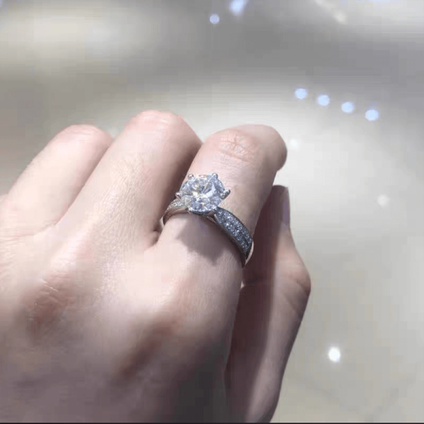 Starlight Moissanite Diamond Sterling Silver Ring - Ericjewelry - ericjewelry - Silver Rings - Moissanite Diamond, RINGS, Round shape, Silver, Size, Starligh, White - Ericjewelry -