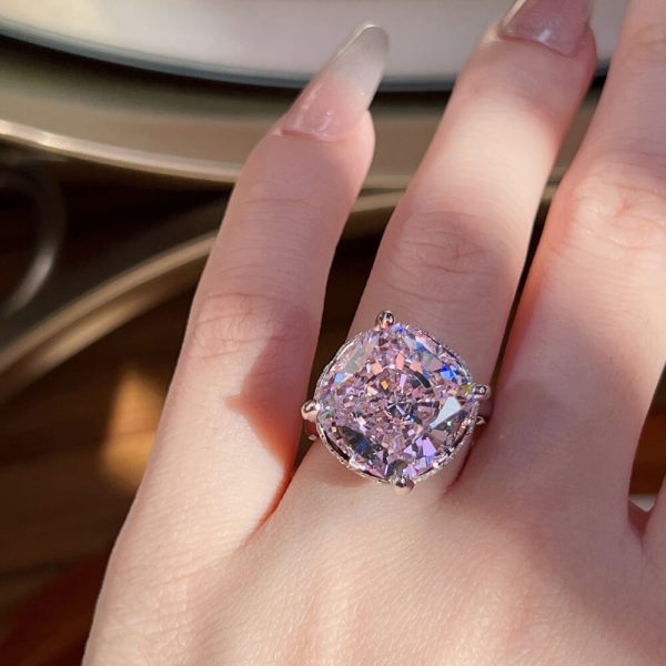 Sterling Silver Pink Diamond Ring - Ericjewelry - ericjewelry - Silver Rings - High Carbon Diamonds, pink, RINGS, Round shape, Silver, Size - Ericjewelry -