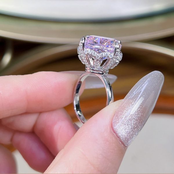 Sterling Silver Pink Diamond Ring - Ericjewelry - ericjewelry - Silver Rings - High Carbon Diamonds, pink, RINGS, Round shape, Silver, Size - Ericjewelry -