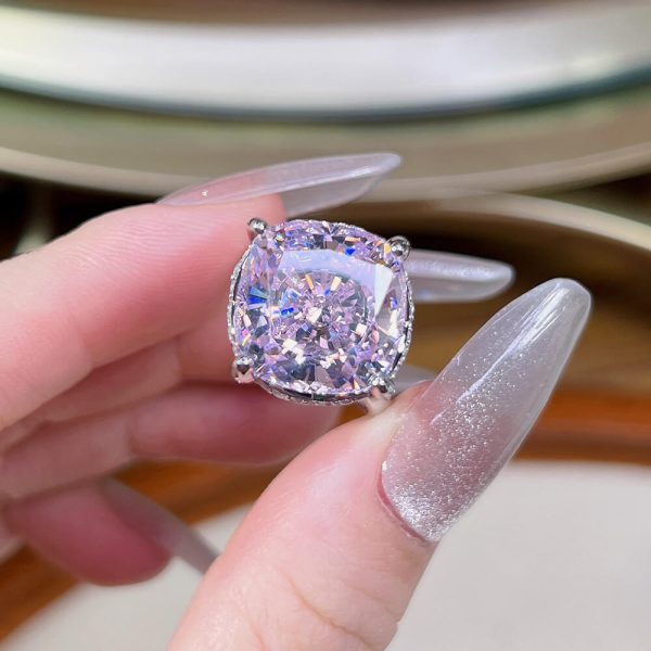 Sterling Silver Pink Diamond Ring - Ericjewelry - ericjewelry - Silver Rings - High Carbon Diamonds, pink, RINGS, Round shape, Silver, Size - Ericjewelry -