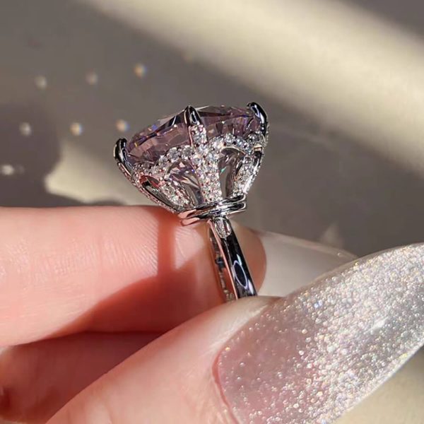 Sterling Silver Pink Diamond Ring - Ericjewelry - ericjewelry - Silver Rings - High Carbon Diamonds, pink, RINGS, Round shape, Silver, Size - Ericjewelry -