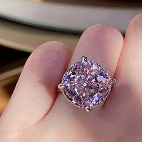 Sterling Silver Pink Diamond Ring - Ericjewelry - ericjewelry - Silver Rings - High Carbon Diamonds, pink, RINGS, Round shape, Silver, Size - Ericjewelry -