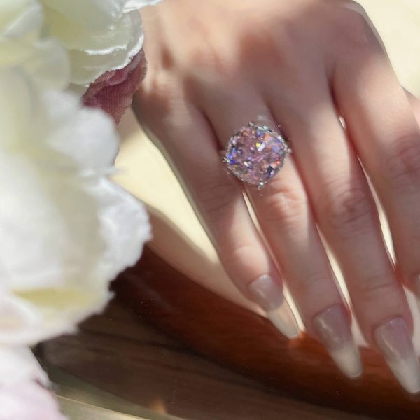 Sterling Silver Pink Diamond Ring - Ericjewelry - ericjewelry - Silver Rings - High Carbon Diamonds, pink, RINGS, Round shape, Silver, Size - Ericjewelry -