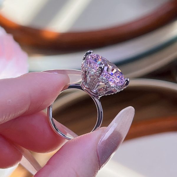 Sterling Silver Pink Diamond Ring - Ericjewelry - ericjewelry - Silver Rings - High Carbon Diamonds, pink, RINGS, Round shape, Silver, Size - Ericjewelry -