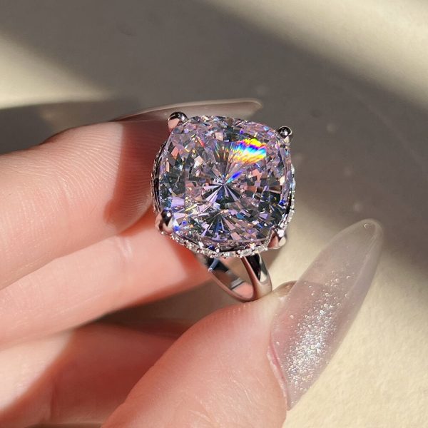 Sterling Silver Pink Diamond Ring - Ericjewelry - ericjewelry - Silver Rings - High Carbon Diamonds, pink, RINGS, Round shape, Silver, Size - Ericjewelry -