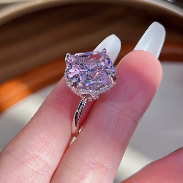Sterling Silver Pink Diamond Ring - Ericjewelry - ericjewelry - Silver Rings - High Carbon Diamonds, pink, RINGS, Round shape, Silver, Size - Ericjewelry -