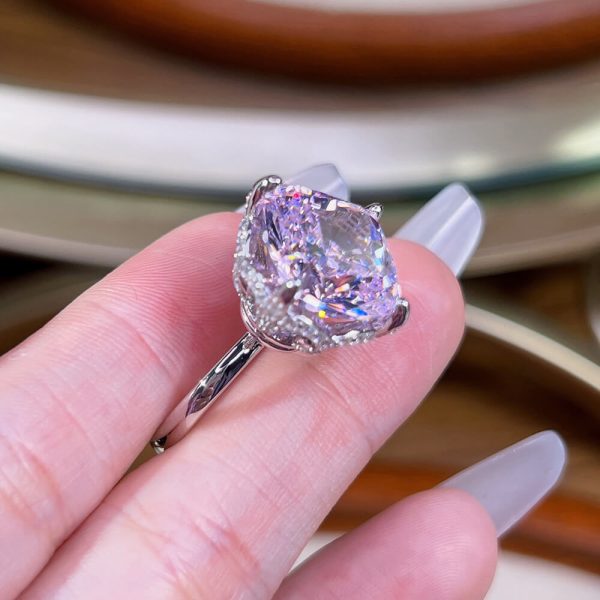 Sterling Silver Pink Diamond Ring - Ericjewelry - ericjewelry - Silver Rings - High Carbon Diamonds, pink, RINGS, Round shape, Silver, Size - Ericjewelry -