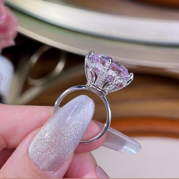 Sterling Silver Pink Diamond Ring - Ericjewelry - ericjewelry - Silver Rings - High Carbon Diamonds, pink, RINGS, Round shape, Silver, Size - Ericjewelry -