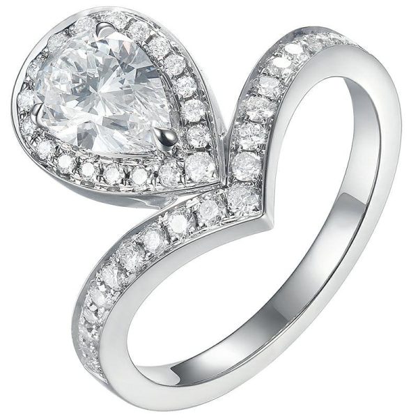 1ct Pear Diamond Sterling Silver Ring - Ericjewelry - ericjewelry - Silver Rings - Moissanite Diamond, Pear, Resizable, RINGS, Silver, White - Ericjewelry -