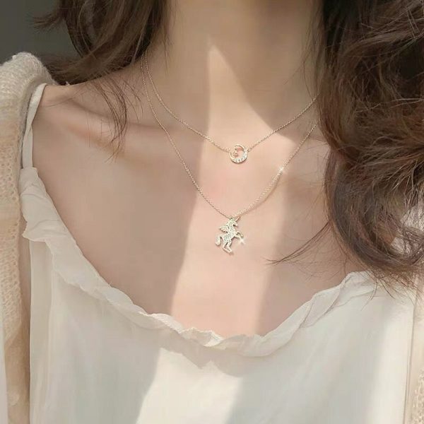 Sterling Silver Unicorn Moon Necklace - Ericjewelry - ericjewelry - Silver Necklace - crescent-shaped, Necklace, Silver, Unicorn - Ericjewelry -