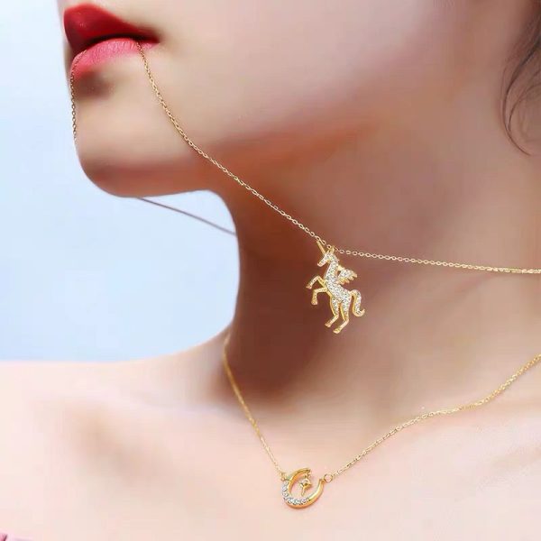 Sterling Silver Unicorn Moon Necklace - Ericjewelry - ericjewelry - Silver Necklace - crescent-shaped, Necklace, Silver, Unicorn - Ericjewelry -