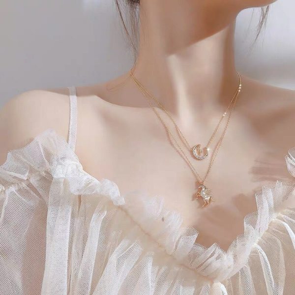Sterling Silver Unicorn Moon Necklace - Ericjewelry - ericjewelry - Silver Necklace - crescent-shaped, Necklace, Silver, Unicorn - Ericjewelry -