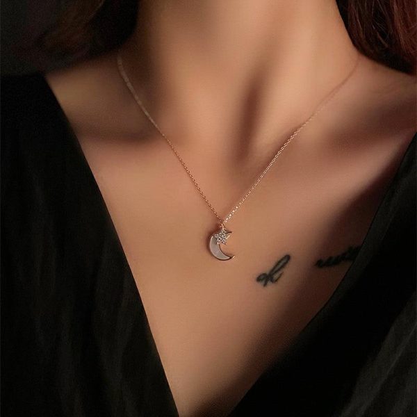 Star and Moon Sterling Silver Necklace - Ericjewelry - ericjewelry - Silver Necklace - lunar shape, Necklace, Silver, Star-shaped - Ericjewelry -